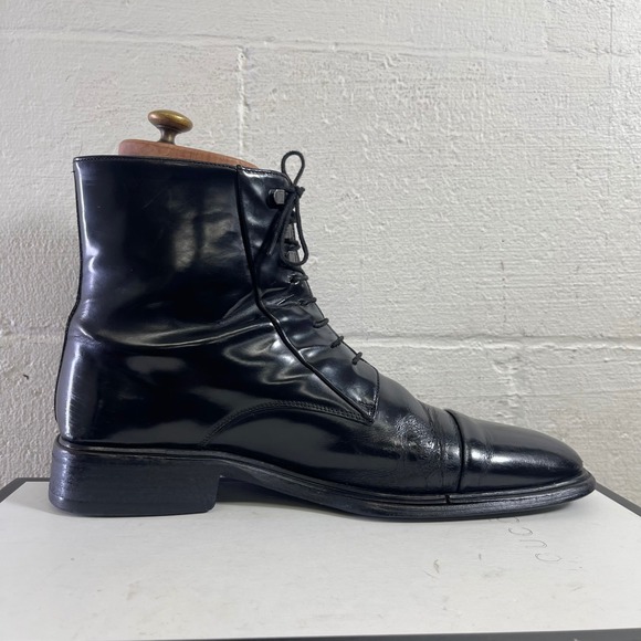 Gucci Men\'s Black Leather Cap Toe Ankle Boots Dress Shoes Lace up Size 9.5 US main image 8